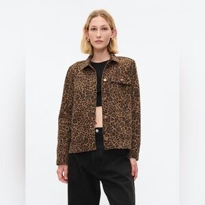 GAP Leopard Denim Chore Jacket Brown Leopard nwt